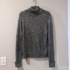 Anthropologie Metallic Shimmer Turtleneck Wool Sweater